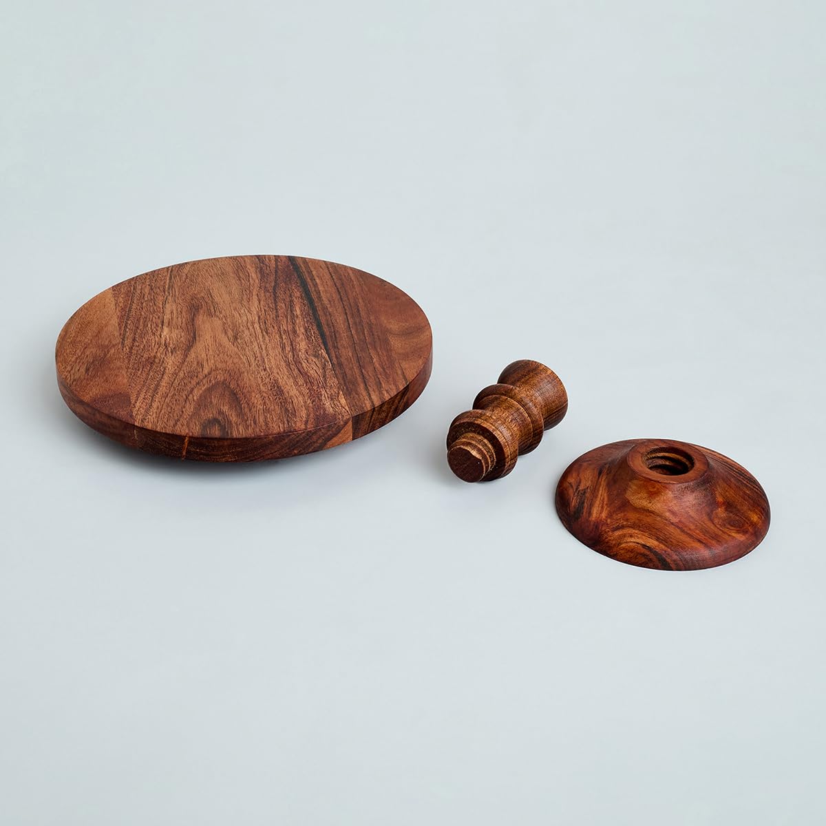 Saaga Round Birch Wooden Cake Stand - 9X5.5 Inch - Pizza Stand, Dessert Platter, Stand For Dining Table - Brown